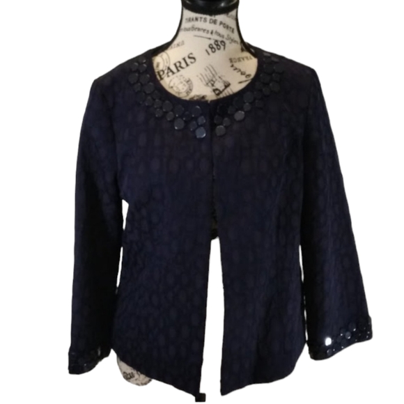 Dana Buchman Jackets & Blazers - Dana  Buckman Navy Embellished Jacket with Navy‎ Circles Size 6